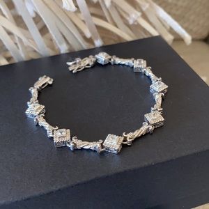 🪞 NEW Sterling silver link diamond shaped silver tennis bracelet